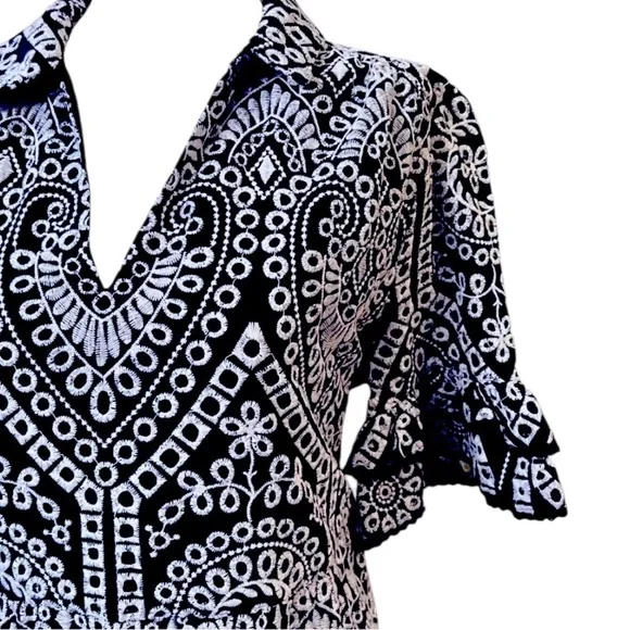 Chico's Eyelet Tiered Sundress Embroidered
Maxi Blue White Size 14/2.5 Dress - Picture 7 of 13